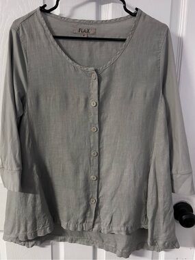Flax Linen Button up Top with Cotton Sleeves Women’s Size P (US 4-6)